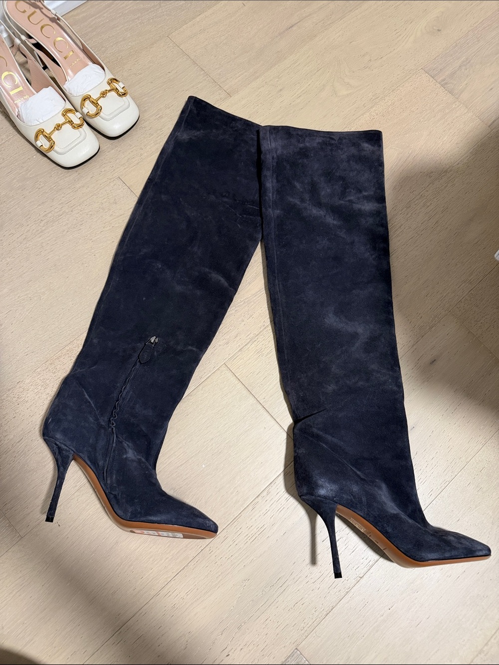Alaia Navy Suede Over-the-Knee Stiletto Boots